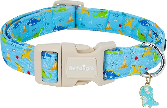Dinosaur Dog Collar for Extra Small Dogs, Cute Puppy Collars with Quick Release Buckle, Cotton Dog Collars for Small Medium Large Dogs, Fashion Pet Collar for Girl Boy Dog-XS