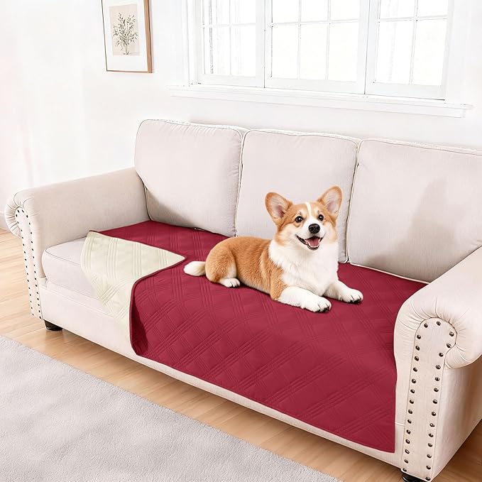 hyha Waterproof Dog Blanket, Reversible Pet Bed Blanket, Soft Sofa Couch Cover for Dogs Washable, Waterproof Pet Couch Covers for Sofa Puppy Cats Furniture Protector(40"x70", Wine Red/Beige)