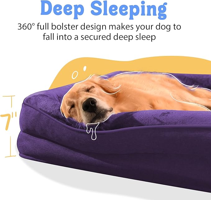 Washable Orthopedic Large Dog Bed - XXL Washable Memory Foam with Removable Cover Waterproof Bolster for Extra Large Size Dogs Pet,42x30