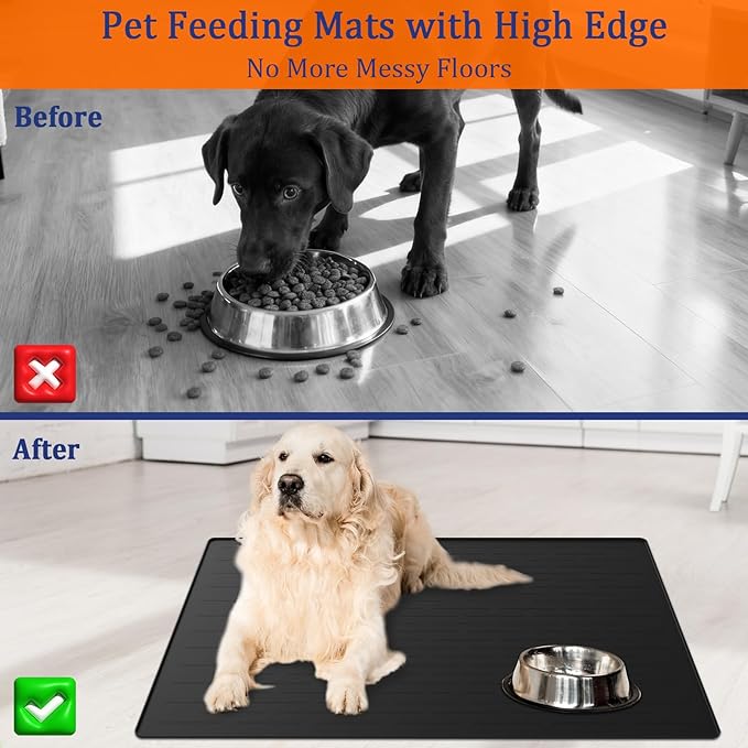 48"x32" Extra Large Pet Food Mat, 1.5MM Super Thick Silicone Dog Mats for Food and Water, XXXL Nonslip Pet Feeding Mats for Floors,Dog Cat Bowl Mat with Raised Edges, Light Gray