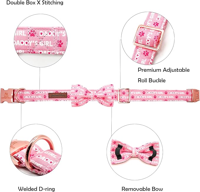 Lionheart glory Dog Bow Collar Valentine's Day Dog Collar for Medium Dogs, Pink Dog Collars with Bowtie Spring Dog Collar Pet Collar Bows
