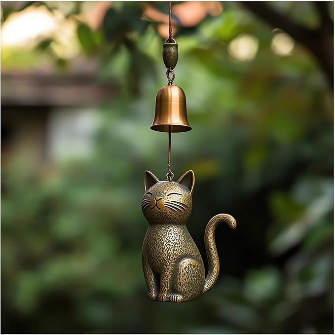 Cat Wind Chime 2025 New Unique Cat Garden Decor Outdoor Cat Statue Themed Gifts Wind Chimes for Cat Lovers Women Hanging Memorial Ornaments Windchimes Bell Outside Yard Home Porch Decorations (D1)
