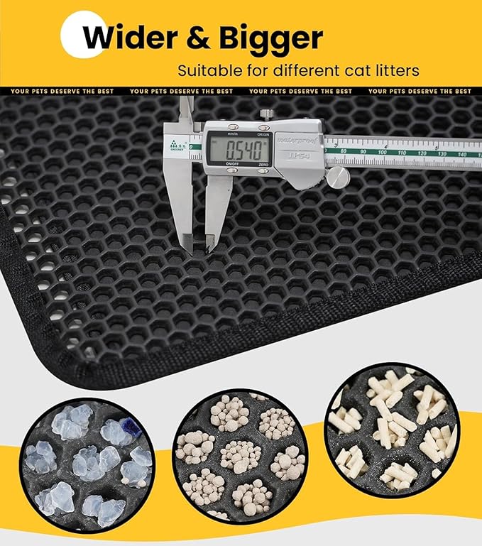 Cat Litter Mat Litter Box Mat, EVA Honeycomb Double Layer Design, Urine & Waterproof, Scatter Control Kitty Litter Mat, Less Waste, Easier To Clean,Washable, Black