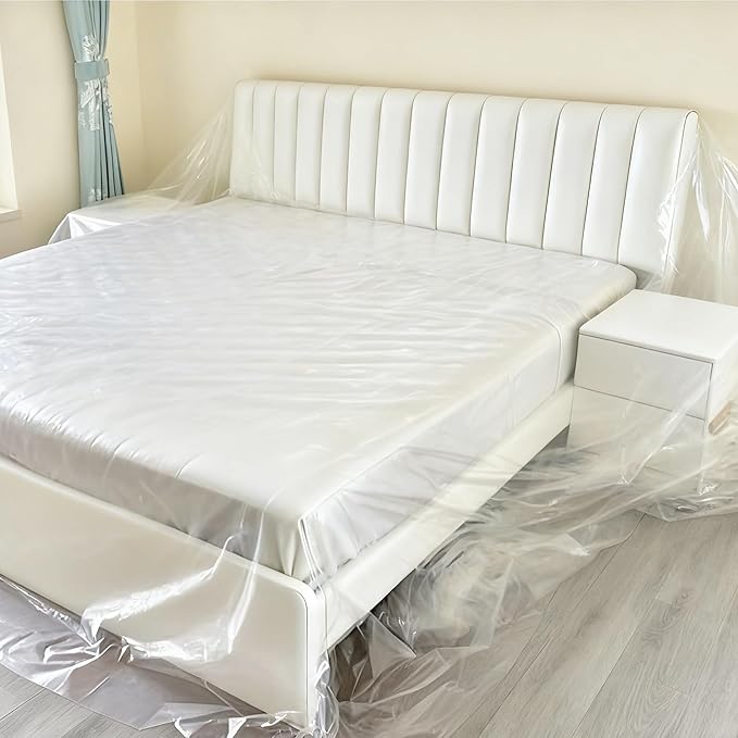 Plastic Bed Cover - Waterproof Furniture Sofa Couch Protector from Cat Full Extra Large King Queen Bed Storage Dust Cover for Moving