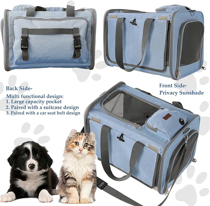 Cats Carrier Soft Small Dog Carriers for Small Dogs Blue Softsided Pet Carrier Airline Approved,Large Pocket,Breathable,Privacy Protection Pets Bag Travel Outdoor Kitties/Pups Bed