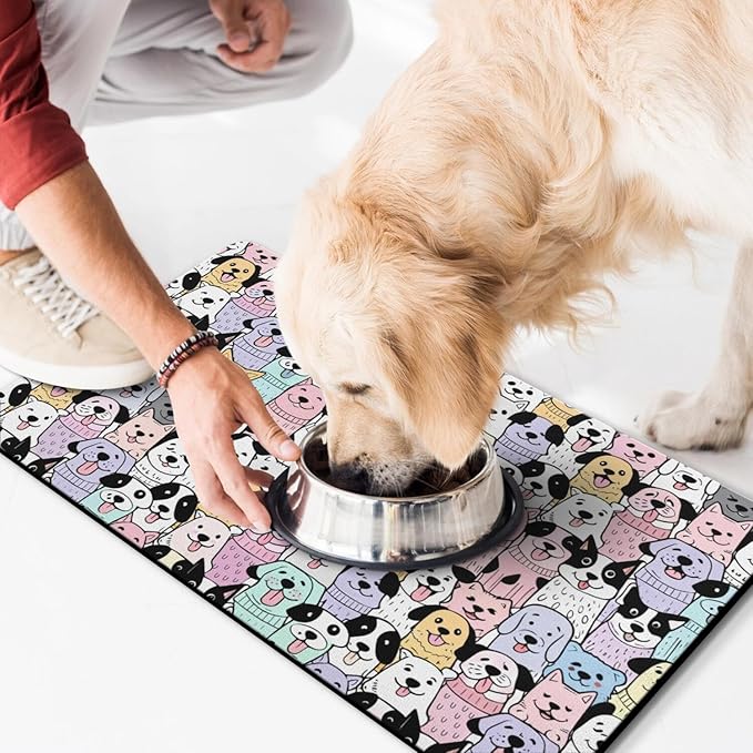 Pet Feeding Mat for Floors Waterproof Dog Mat for Food and Water Absorbent Quick Dry Non Slip mat for Cat Bowls