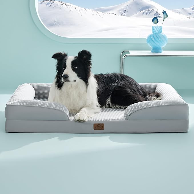 Bedsure Orthopedic Dog Beds Large Sized Dog - Washable Large Dog Cat Bed Waterproof, Comfort Dogs Couch Sofa with Washable Removable Cover, Pet Bed with Nonskid Bottom, Cooling Grey, 35"