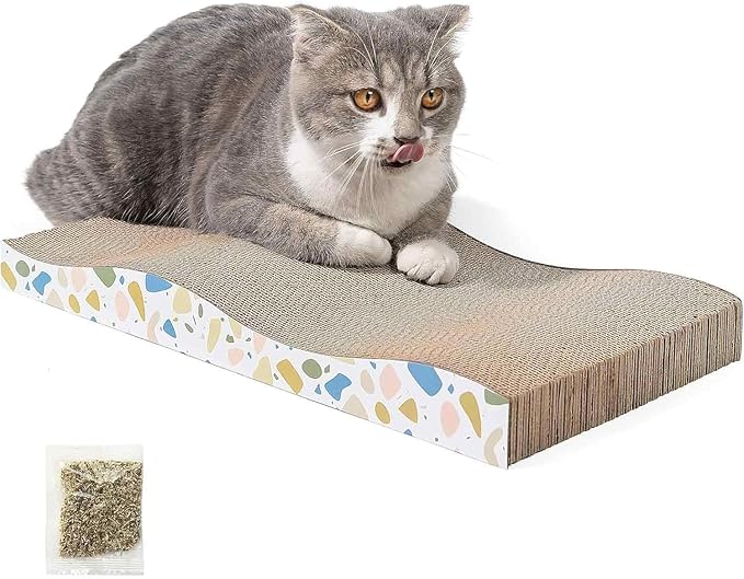 Cat Scratcher, Curved Scratch Pad, Durable Corrugated Cardboard Scratching Board for Indoor Cats, Heavy Duty, Double-Sided Usability, Recyclable with Catnip
