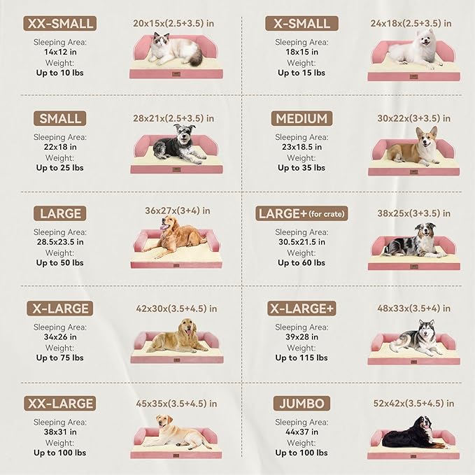 Orthopedic Washable Large Dog Bed, Pink Dog Beds with Removable Cover, Large XXXL Pet Dogs with Bolster, Washable Dogs Beds Sofa with Orthopedic Egg Foam for Medium Large Pet