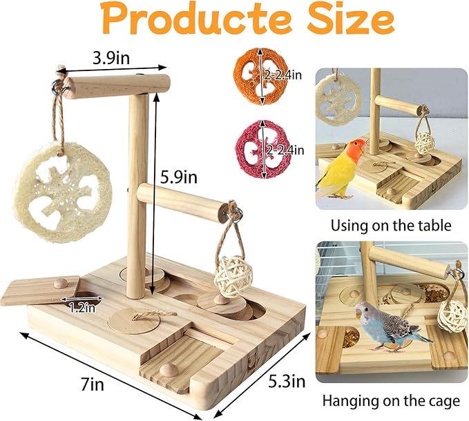 Bird Foraging Toys Parrot Enrichment Puzzle Toy Bird Playground Exploring Platform with Perch Chewing Toy for Small Birds Parakeet Cockatoo Budgie