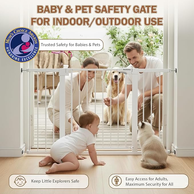 Mumeasy Baby Gate Extra Wide, 29.5"- 51.5" Pressure Mounted Dog Gate with Walk Through Door, Auto Close Pet Gate for Stairs,Doorways,House