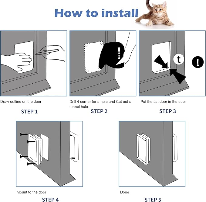 Wordcam Medium Cat Door Flap, 4 Way Locking Cat Door for Interior Exterior Doors, Pet Door for Cats Kitty Kittens Doggies, Robust, Weather-Resistant (Black, M)