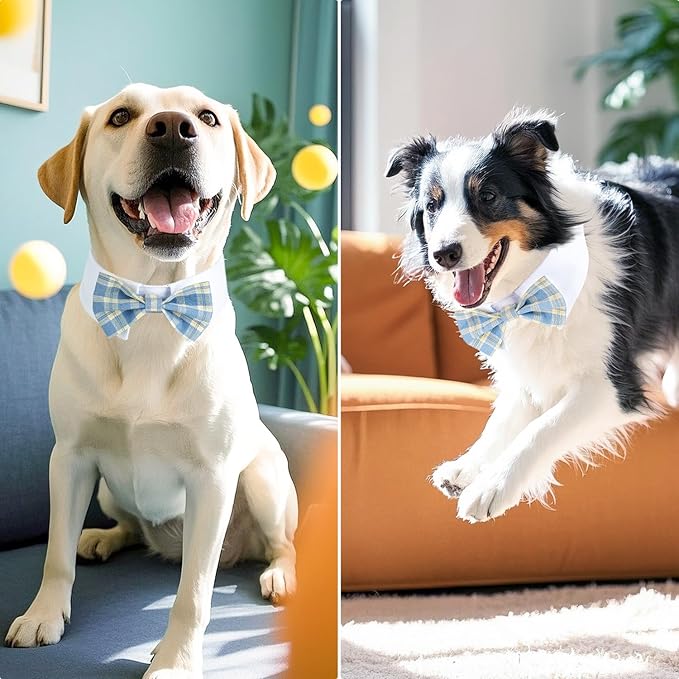Segarty Dog Bow Tie, Adjustable Blue Plaid Bowtie Collar for Dogs Neck Girth 12.6-15.7in, Dog Neck Tie Tuxedo Comfortable Cotton Boy Pets Grooming Accessory for Formal Wedding Holiday Birthday Party