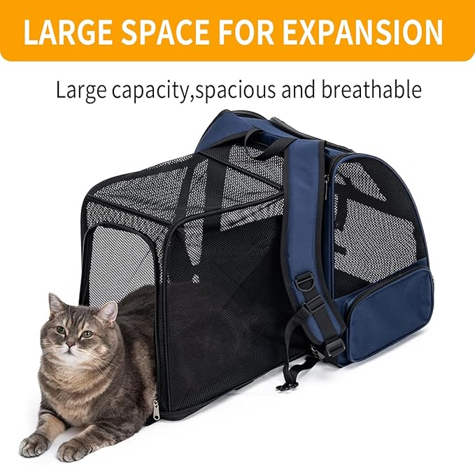 Cat Backpack，Expandable Cat Carrier Backpack, Dog Backpack Carrier and Pet Carrier Backpack, Suitable for Cats, Dogs Kitten or Small Dogs, Travel Friendly Puppy Cats Bag (Blue)
