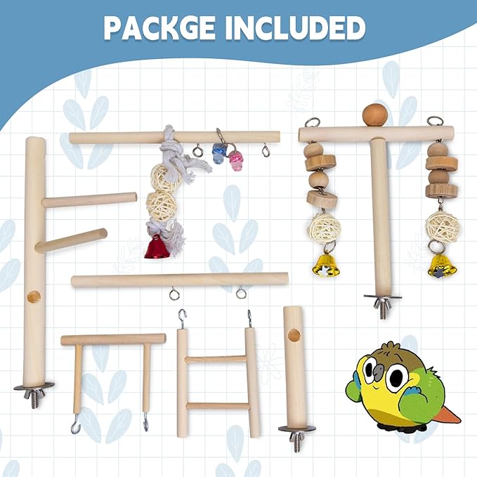 PINVNBY Bird Playground Parrot Play Gym Parakeet Cage Play Stand Wooden Perches Playpen Ladders Conure Chewing Climbing Swing Toy Birdcage Accessories for Small Cockatoo Cockatiel Lovebirds Budgie