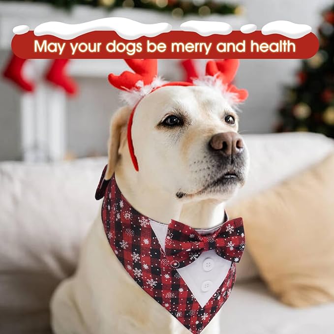 FUAMEY Dog Tuxedo Christmas for Small Dogs,Dog Formal Suit Dogs Attire Pet Bow Tie Puppy Party Costumes Cat Tux Outfits Pets Bandana Cosplay Adjustable Bowties Christmas Snowflake XS