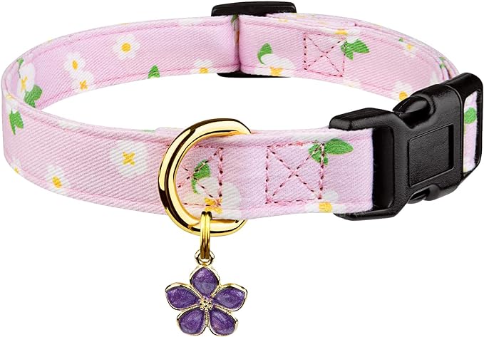 Cotton Handmade Dog Collar Cute and Distinctive Patterns Purple Flower with Pendant for Girl Boy Dogs Collars S