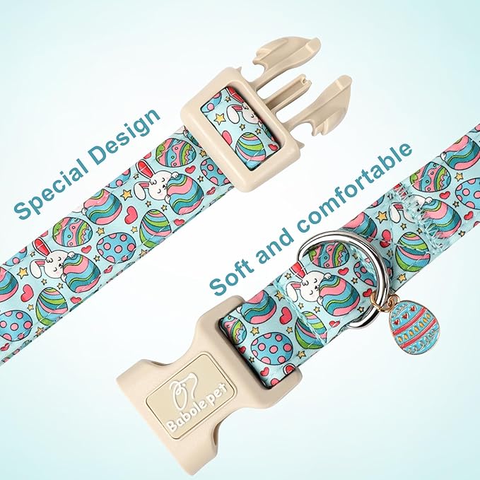 Easter Dog Collar for Large Dogs - Blue Sleepy Bunny Egg Easter Collars for Boy Girl Dogs, Adjustable Spring Holiday Pet Collars with Quick Release Buckle XL