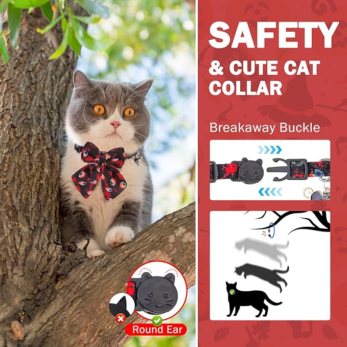 SCENEREAL Christmas Cat Collar with Bell & Stylish Bowtie, Classic Red Green Plaid Pattern Breakaway Cat Collars Accessories for Boy Girl Small Cats, Holiday Xmas Kitten Costumes for Female Male Pets