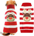 Dog Christmas Sweater Cute Striped Reindeer Xmas Pet Clothes Holiday Puppy Cat Costume New Year Gifts for Small Medium Large Dogs Jumpers (XXL, Red White Stripe Reindeer)