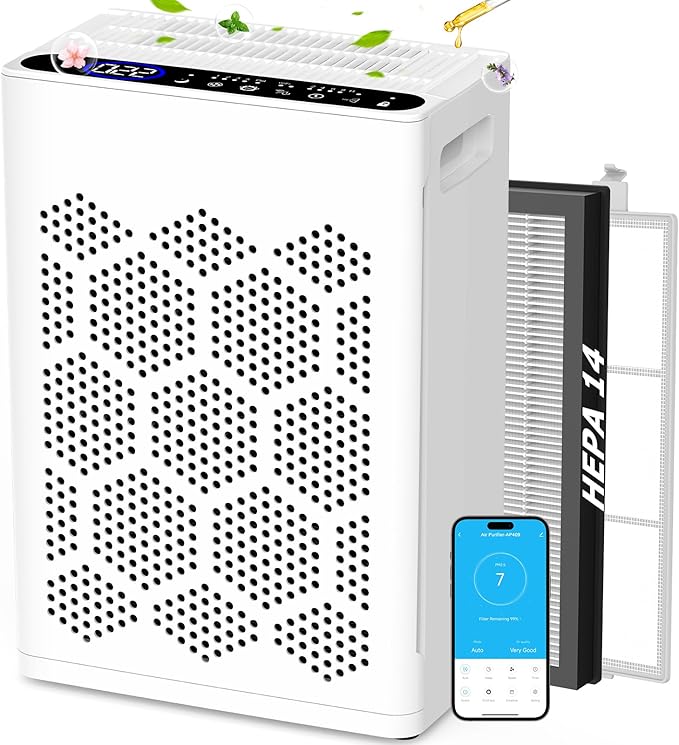 DAYETTE Air Purifiers for Home Large Room Up to 2400 Ft² with Fragrance, Smart WiFi Alexa Control,Auto Mode, HEPA 14 Air Purifier with Washable Prefilter for Bedroom, Dorm Room, Pets, Office