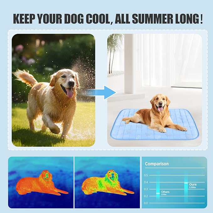 RIOGOO Dog Cooling Mat,Dog Blanket Washable,Cool Fabric & Internal Waterproof Cooling Pad (Blue, Medium (28X20 inch))