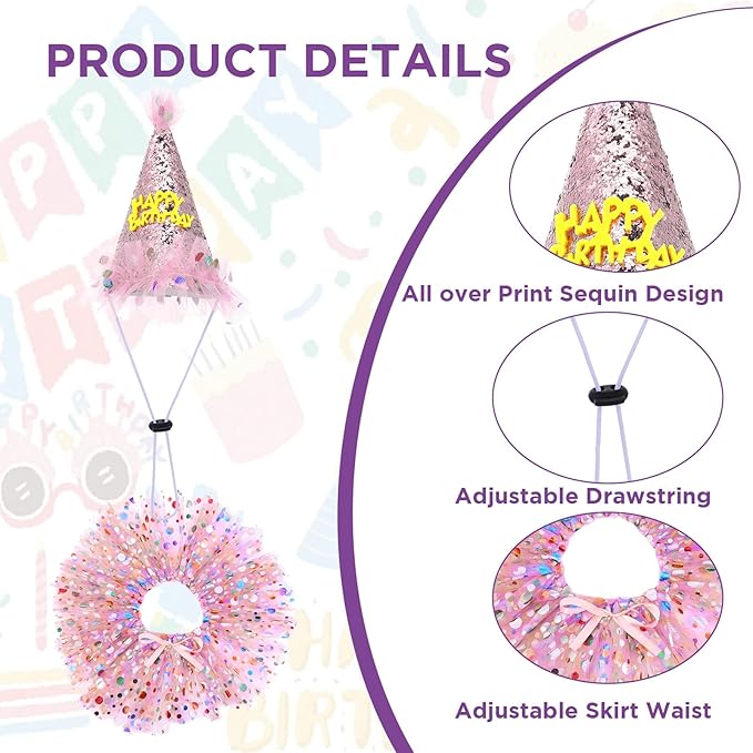 Dog Birthday Bandana with Hat and Dress Girl Set Puppy Birthday Party Supplies Cute Tutu Skirt Outfit for Small Medium Large Dogs Decorations