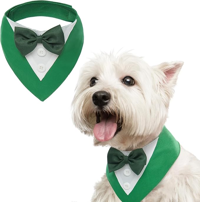 FUAMEY Dog Tuxedo St.Patrick's for Small Dogs,Dog Formal Suit Dogs Attire Pet Bow Tie Puppy Party Costumes Cat Tux Outfits Pets Bandana Cosplay Adjustable Bowties St.Patrick's Day Green XS