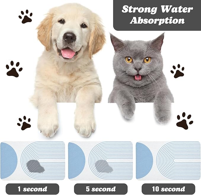 Dog Food Mats for Floors Waterproof, Cat Water Bowl Mats Pet Feeding Absorbent Mat Placemats for Food and Water Blue Bohemia 12 * 20 inch