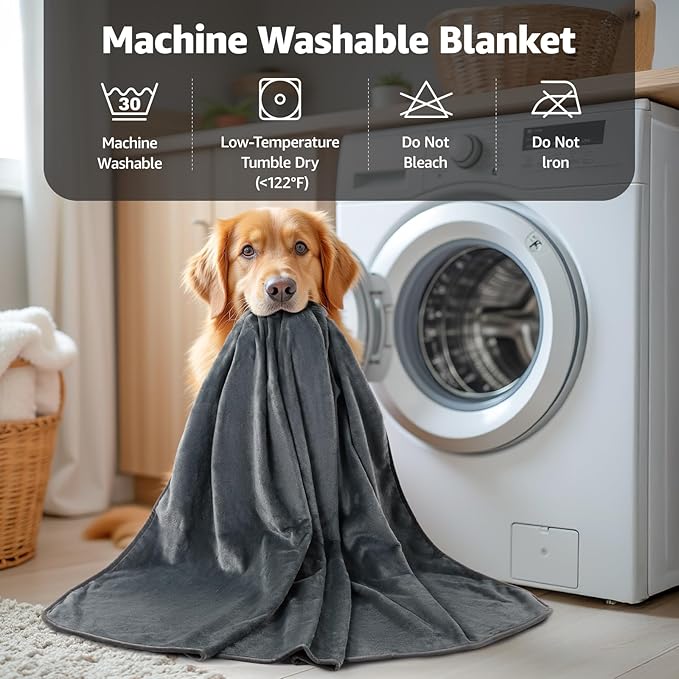 LOOBANI Waterproof Dog Blanket for Couch: Reversible Flannel Bed Blanket for Medium Large Dogs Liquid Proof, Soft Throw Blanket Couch Cover Protector for Sofa, Crate, Travel, Picnic, 50" x 60", Grey