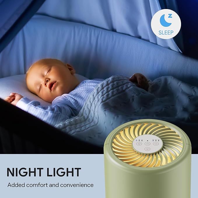 FULMINARE Air Purifiers for Home Bedroom H13 HEPA Air Purifier, 3 Speeds, Timer, 24dB, Small Mini Air Purifier with Night Light, Sage Green