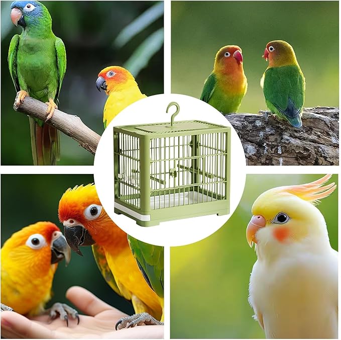 2025 New Carry Cage for Parakeet Portable 30x23x26cm Bird Travel Carrier Cage with Pull Out Tray Hook Handle Easy Transport Install for Various Birds Macaws Sparrow Conures Cockatiels