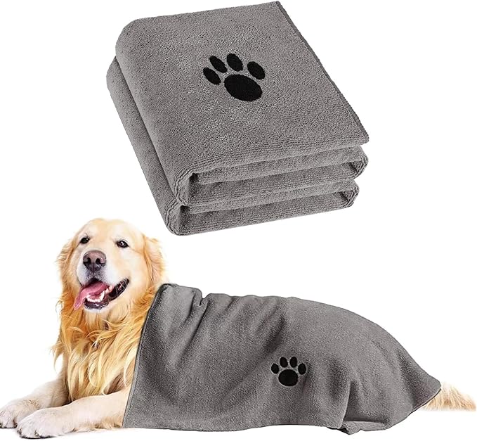 Microfiber Dog Towels for Drying Dogs, Super Absorbent and Soft Pet Grooming Towel, 40 Inch X 23.6 Inch, Perfect for Large, Medium or Small Dogs (Grey, 40''X23.6'' - 2pack)
