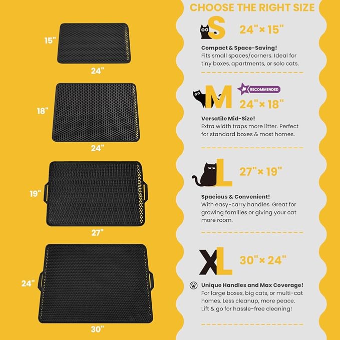 Cat Litter Mat, Upgrade Super Waterproof Back Layer Litter Box Mat, Non Slip, Durable, Soft on Paws Kitty Trapping Matt (24"x18", Black)