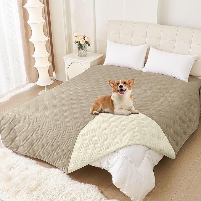hyha Waterproof Dog Blanket, Reversible Pet Bed Blanket, Soft Sofa Couch Cover for Dogs Washable, Waterproof Pet Couch Covers for Sofa Puppy Cats Furniture Protector(82"x102", Taupe/Beige)