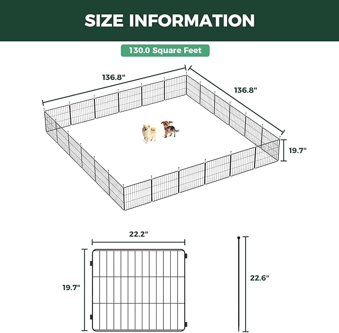 FXW MiniPaws Unleashed Dog Playpen, Expandable & Portable Design for Yard, RV Camping and Indoor Use, for Puppies and Small Dogs, 20-inch 24 Panels