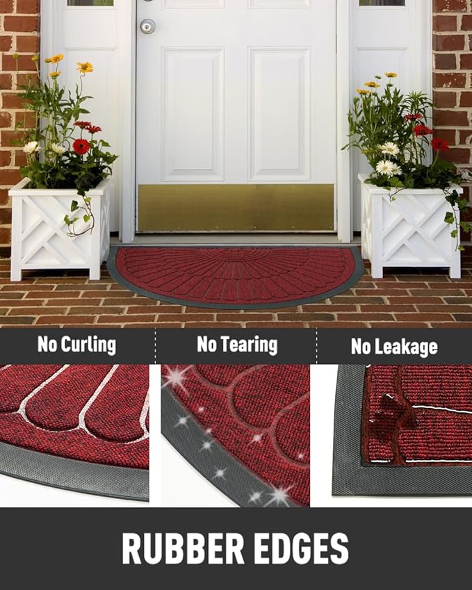tchdio Door Mat Outdoor Indoor Entrance Doormat-Semicircular Durable Rubber Non Slip Front Door Mat for Outside Inside Entry Entryway Dirt Trapper WelcomeMat for Muddy Paws and Shoes-Red 17”x30”