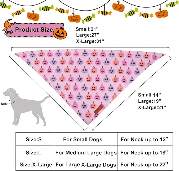 ADOGGYGO Pink Halloween Dog Bandanas 2 Pack, Reversible Ghost Pumpkin Scarf Bib, Adjustable Fit Pink Halloween Bandana for Small Dogs Girl (Small)