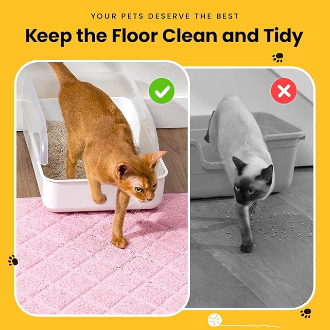 Cat Litter Mat Litter Trapping Mat, 24" x 17" Premium Durable PVC Grid Mesh with Scatter Control, Non-slip, Less Waste Cat Litter Box Mat, Pink