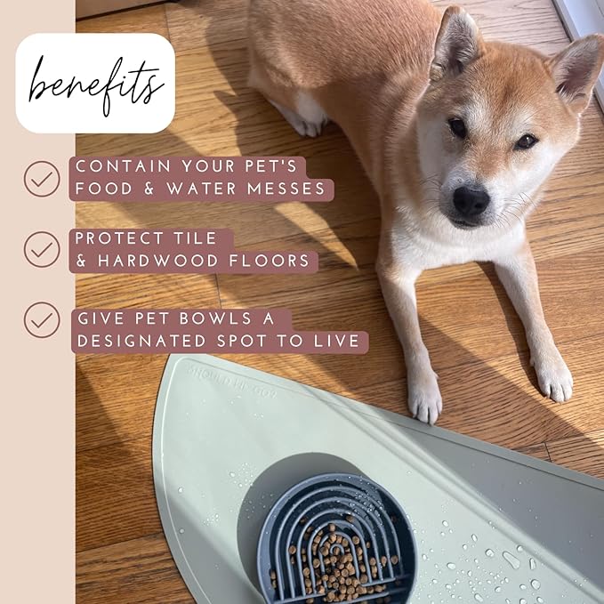 Should We Go - Waterproof Silicone Pet Food Mat - Non-Slip, Spill-Proof Feeding Mat for Floors, Raised Edge Design, Easy-to-Clean, Rubber Pad for Dog & Cat Bowls, 28" Across x 14" Deep, Large-Honey