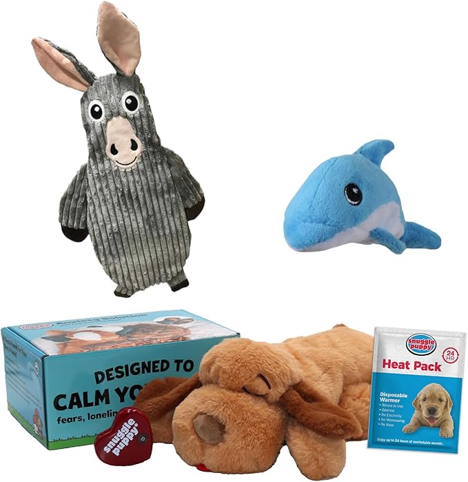 Snuggle Puppy Original, Dog Toy with Calming Heartbeat, Soothing Plush Companion Reduces Pet Anxiety, Includes Heat Pack & Batteries + 2 Tender-Tuff Dog Toys, Squeaker & Crinkle Toy