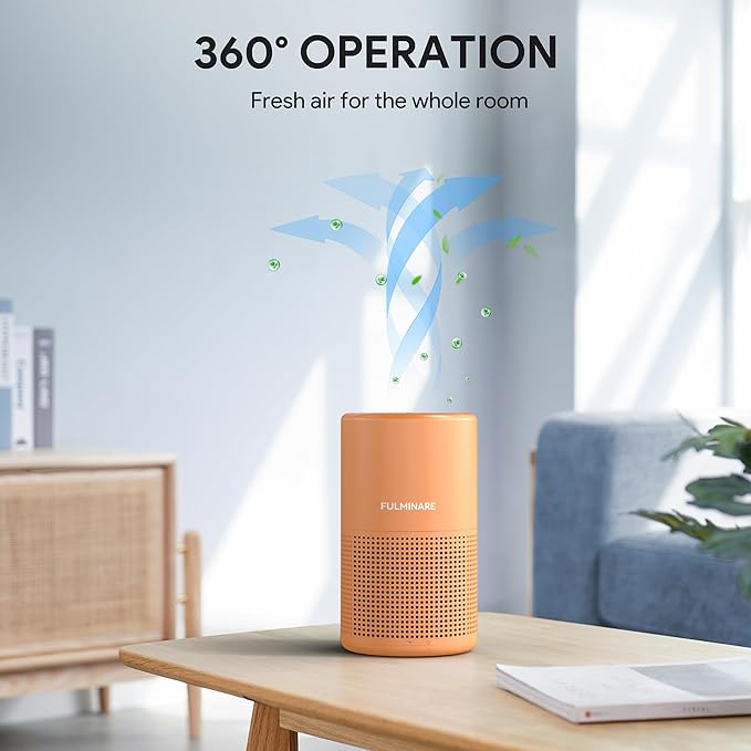 FULMINARE Air Purifiers for Home Bedroom H13 True HEPA Air Purifier, 3 Speeds, Timer, 24dB Quiet Air Cleaner With Night Light, Portable Small Desk Air Purifier for Smoke, Kitchen, Office, Lava Orange