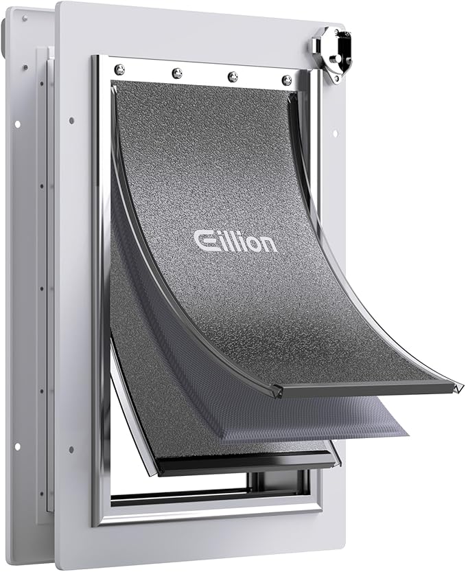Medium Dog Door for Door, Doggy Door with Aluminum Frame, 3 Flaps, Metal Closing Panel and Lock, Pet Doggie Door for Interior and Exterior Doors