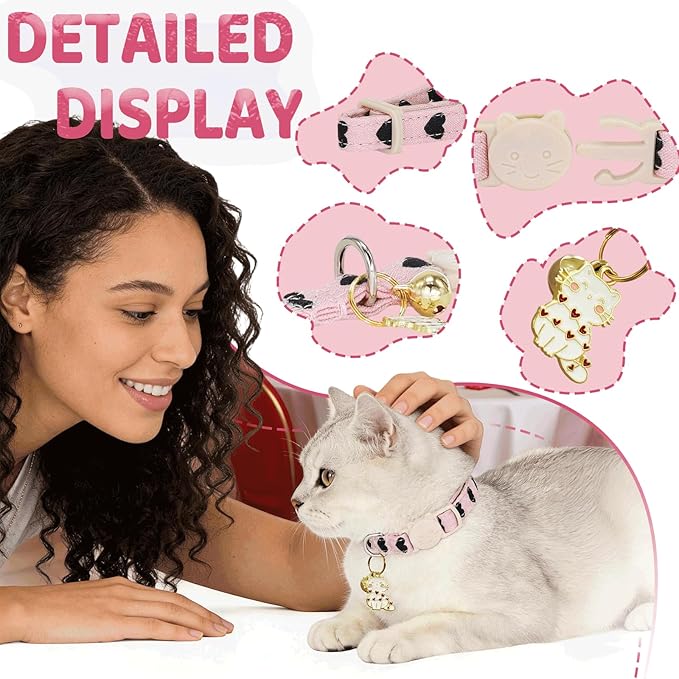 Elegant little tail 2 Pack Cat Collar- Valentines Cat Collars Breakaway with Bell Pendant Wedding Kitten Boy Girl Safety Adjustable 7-12 Inch Collar for Small Cats Puppy