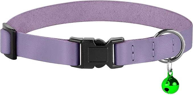 Breakaway Cat Collar with Bell - Leather Adjustable Kitten Collars with Safety Quick Release Buckle - Soft Small Pet Collars for Girl & Boy Cats (Lavender)