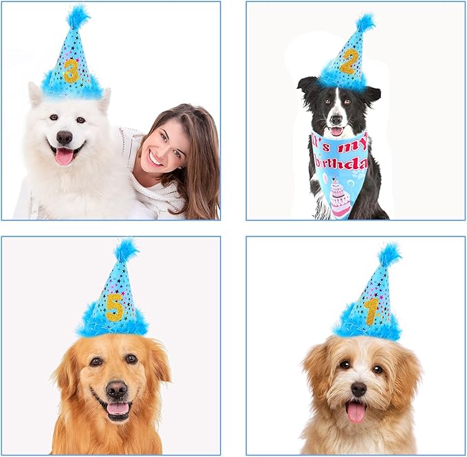 Dog Birthday Party Supplies, Adjustable Dog Bandana Set with Hat, Banner, Balloons and Bow Tie for Party Decorations Festive Accessories Party Photos & Celebrations- Large Medium Small Pet Puppy Dogs