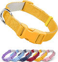 Dynmeow Soft and Breathable Cotton Dog Collar, Durable Adjustable Heavy-Duty Pet Collar with Quick-Release Buckle, Lightweight for Sensitive Skin for Large Dogs, Yellow, L