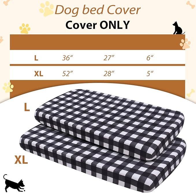 Replacement Dog Bed Covers Elastic Edged Washable Pet Bed Protector with Black Lattice Pattern Design for Medium & Large Pet Beds, Cover Only (Black Lattice, 52.0" L x 28.0" W x 5.0" Th)