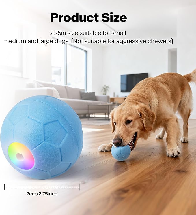 Pet Prime Interactive Dog Ball Toy,Automatic Rolling Ball for Small,Medium & Large Dogs,Touch Activated Self Moving Toy with LED Lights,ETPU Material,IP65 Waterproof for Indoor/Outdoor Play
