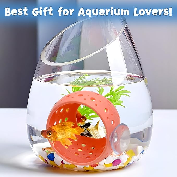 Fhiny Betta Tunnel, 2 PCS Aquarium Fish Hideout with Suction Cup Tank Tunnel Shrimp Cave Aquarium Ornament Fish Tank Accessories for Shrimp Betta Guppy Hiding Resting (Pink)